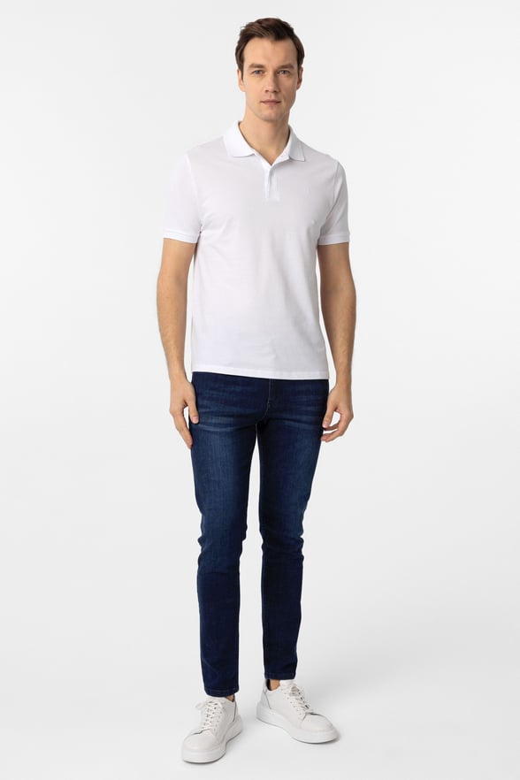 Beyaz Slim Fit Düz Polo Yaka Tişört