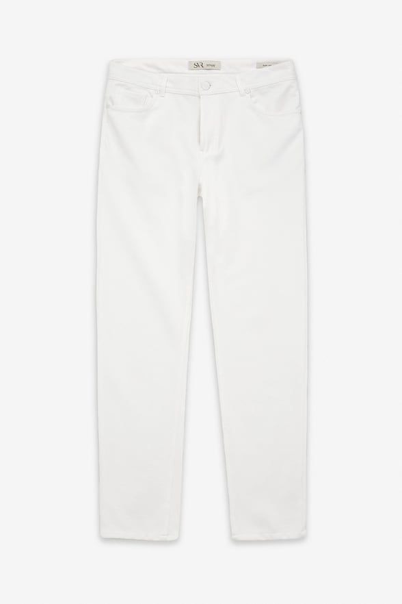 Beyaz Slim Karışık Desen Armürlü Normal Bel Casual Pantolon