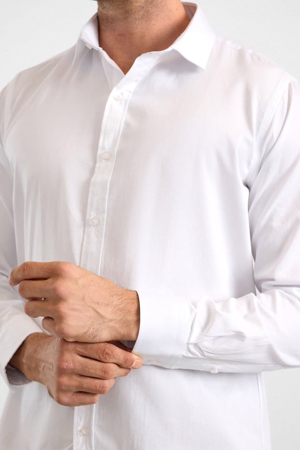 Beyaz Slim Klasik Yaka Düz Casual Gömlek