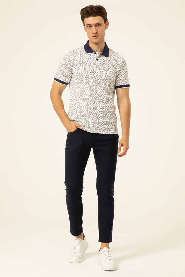BEYAZ1 Slim Baskılı Polo Yaka  Tişört