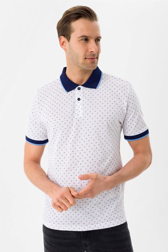 BEYAZ2 Slim Baskılı Polo Yaka  Tişört