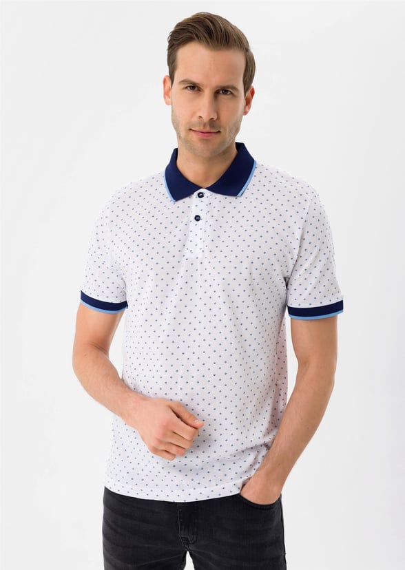 BEYAZ2 Slim Baskılı Polo Yaka  Tişört