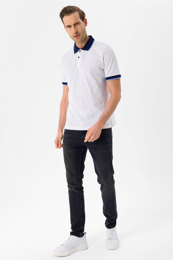 BEYAZ2 Slim Baskılı Polo Yaka  Tişört
