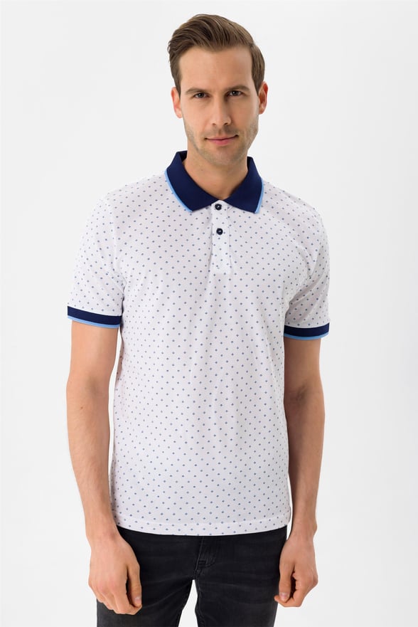 BEYAZ2 Slim Baskılı Polo Yaka  Tişört