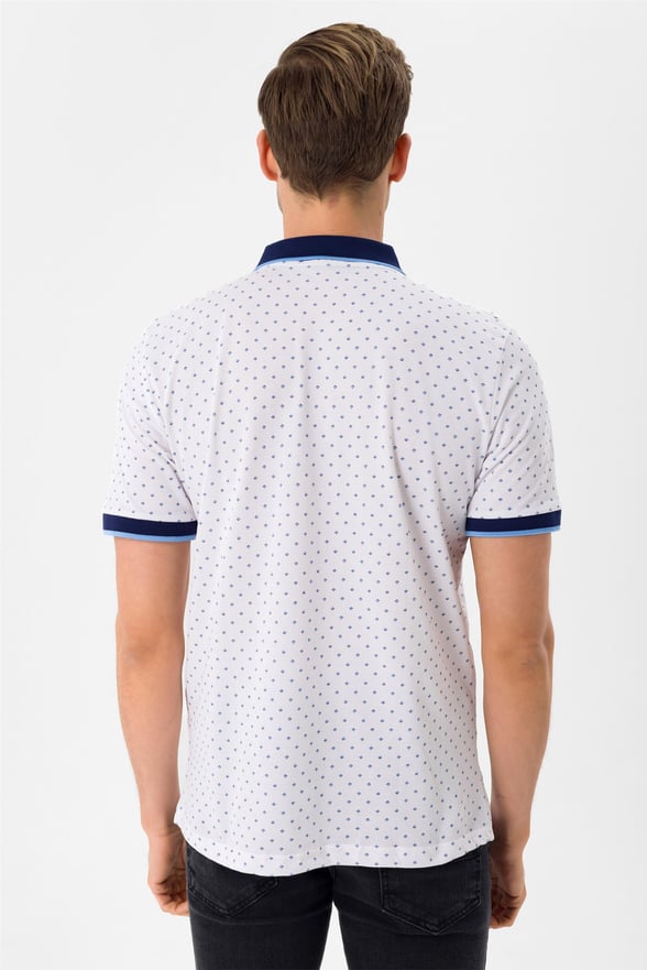 BEYAZ2 Slim Baskılı Polo Yaka  Tişört