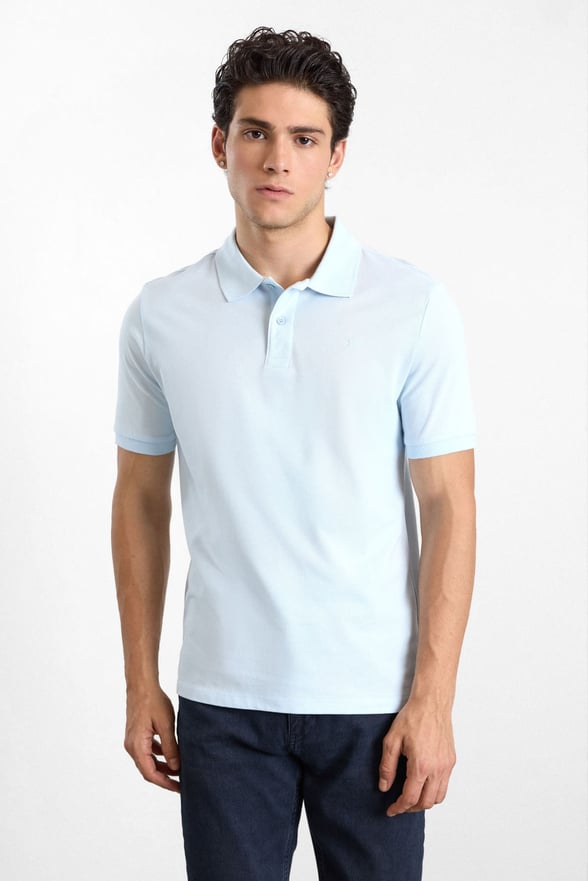Buz Mavi Regular Düz Polo Yaka Tişört