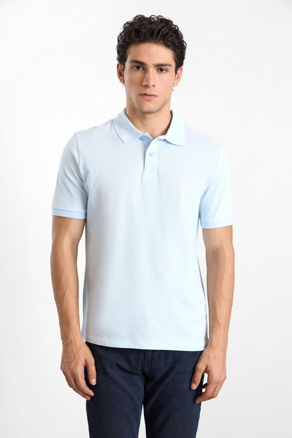 Buz Mavi Regular Düz Polo Yaka Tişört