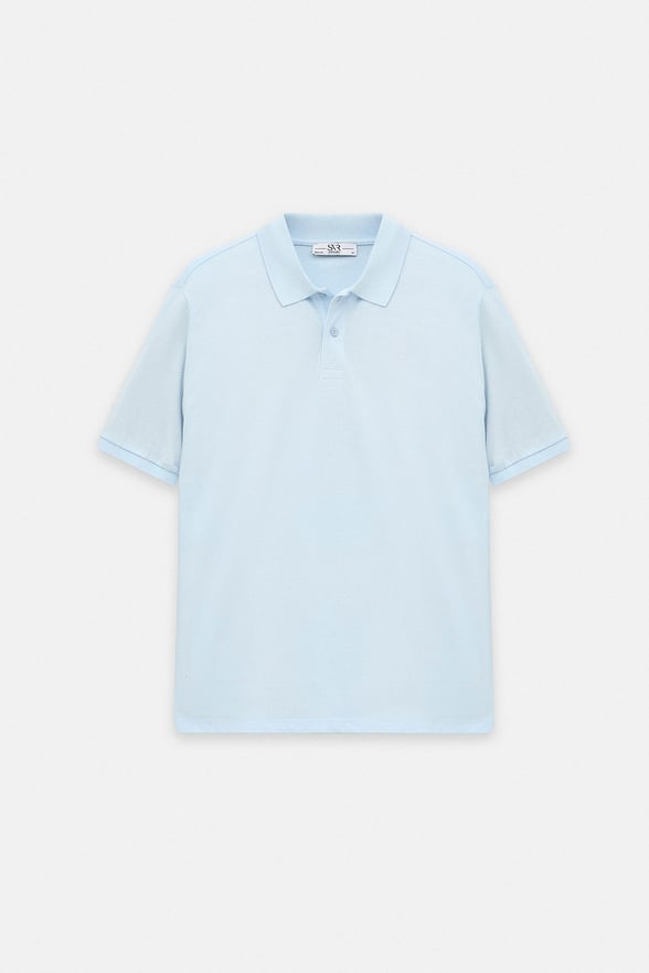 Buz Mavi Regular Düz Polo Yaka Tişört