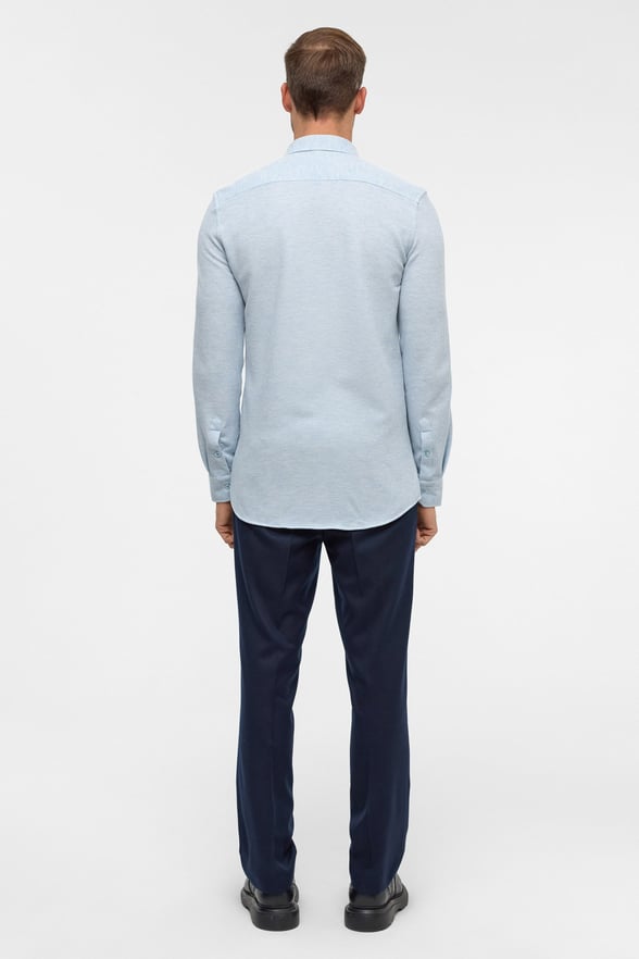 Buz Mavi Slim Armürlü Düğmeli Yaka Gömlek