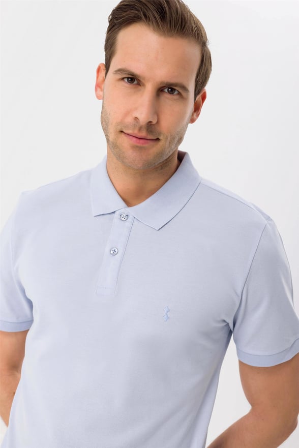 Buz Mavi Slim Armürlü Polo Yaka  Tişört