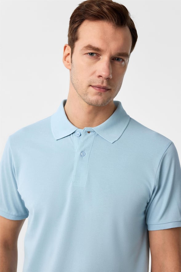 Buz Mavi Slim Armürlü Polo Yaka Tişört
