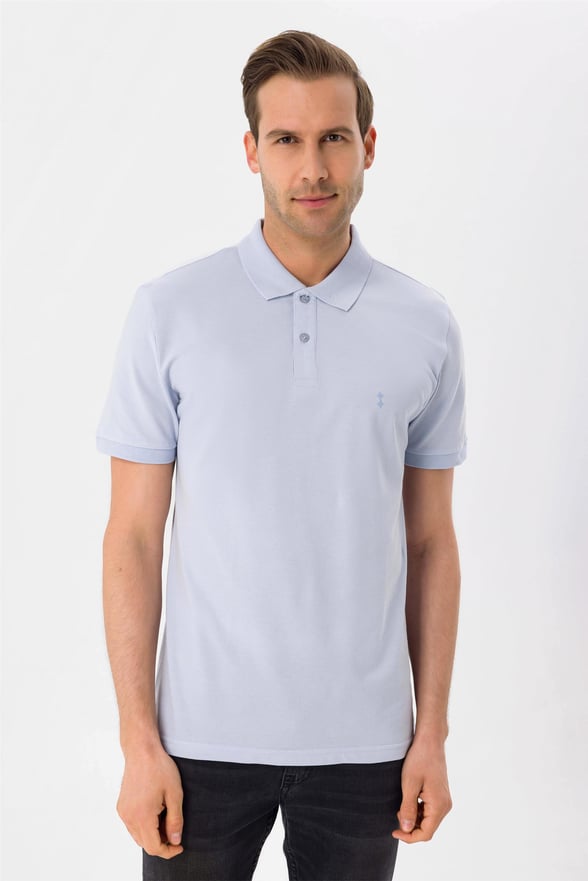 Buz Mavi Slim Armürlü Polo Yaka  Tişört