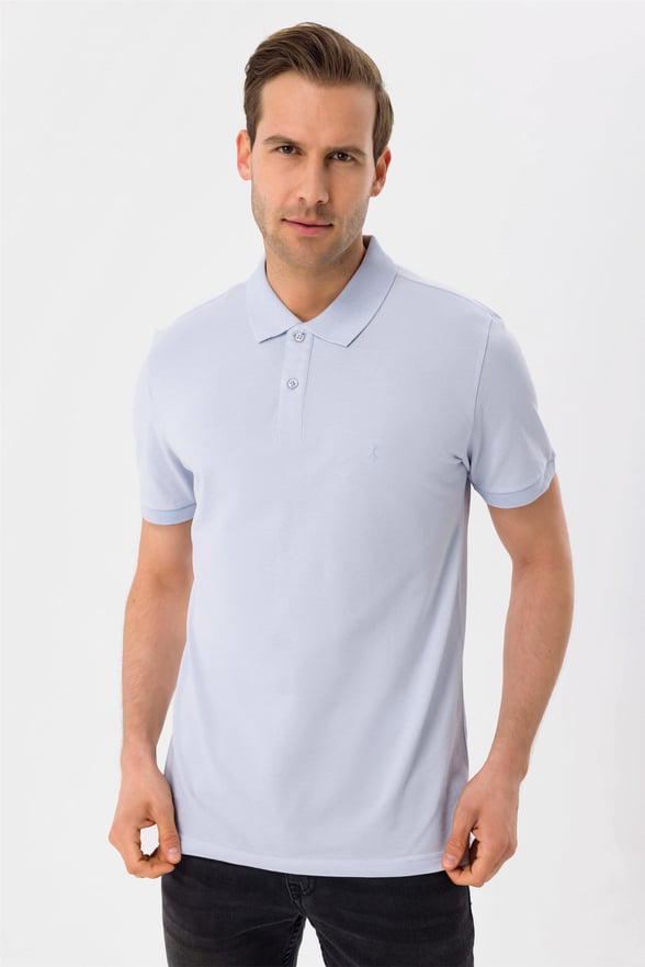 Buz Mavi Slim Armürlü Polo Yaka  Tişört