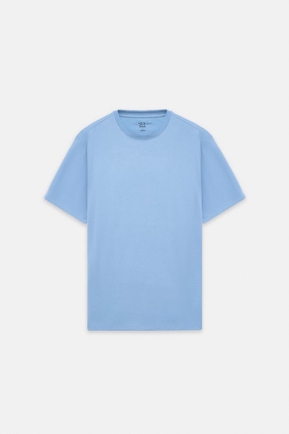 Buz Mavi Slim Fit Armürlü Bisiklet Yaka Tişört
