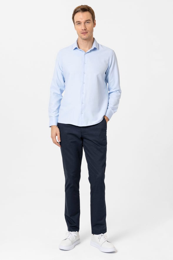 Buz Mavi Slim Fit Desenli Klasik Yaka Gömlek