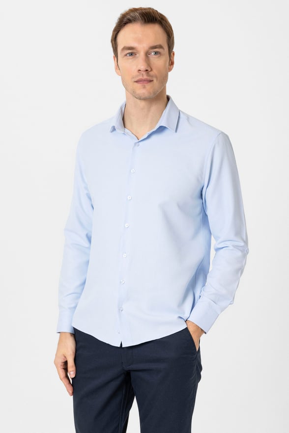 Buz Mavi Slim Fit Desenli Klasik Yaka Gömlek