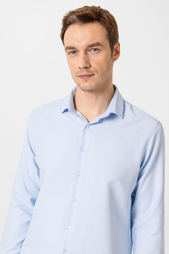 Buz Mavi Slim Fit Desenli Klasik Yaka Gömlek