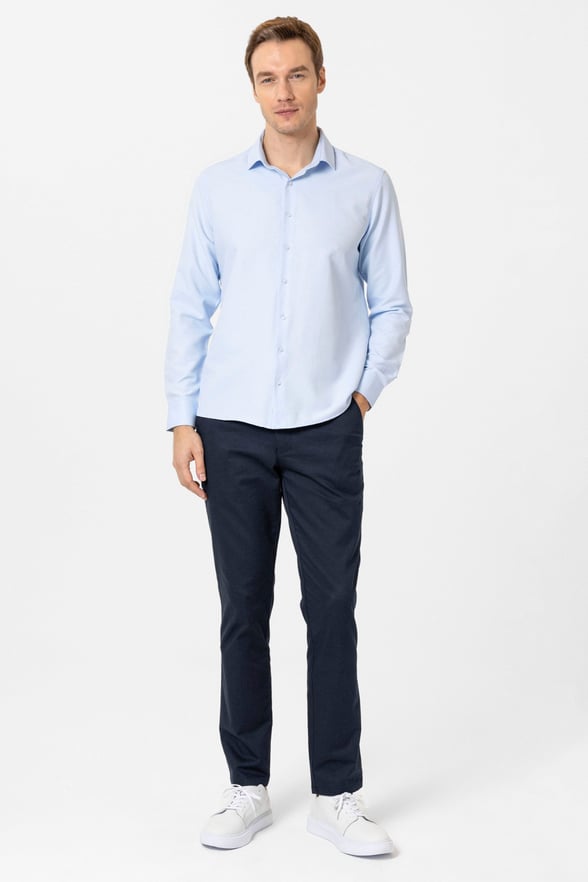 Buz Mavi Slim Fit Desenli Klasik Yaka Gömlek