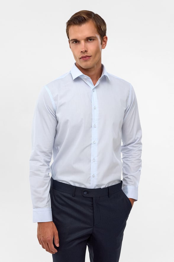 Buz Mavi Slim Fit Düz Klasik Yaka Gömlek