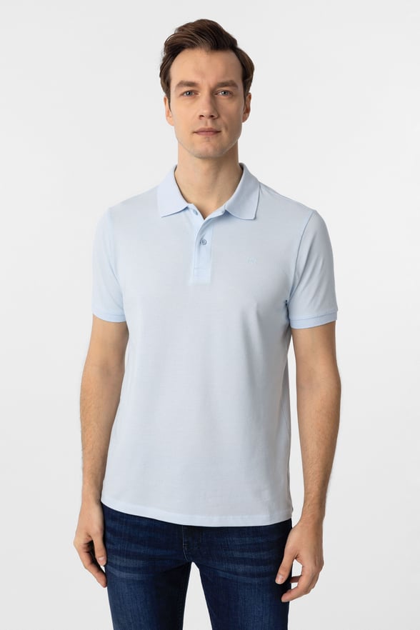 Buz Mavi Slim Fit Düz Polo Yaka Tişört