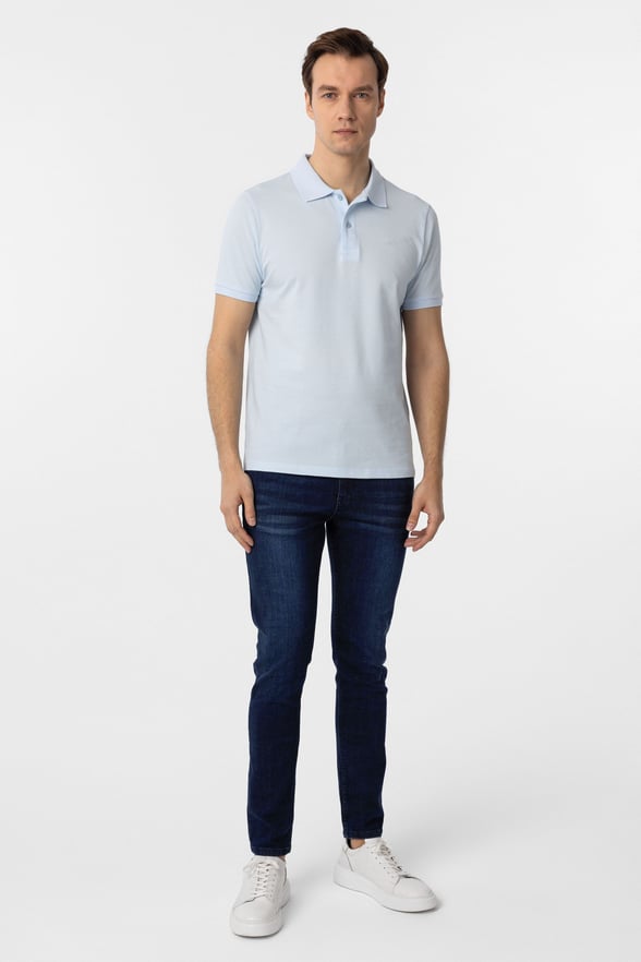 Buz Mavi Slim Fit Düz Polo Yaka Tişört