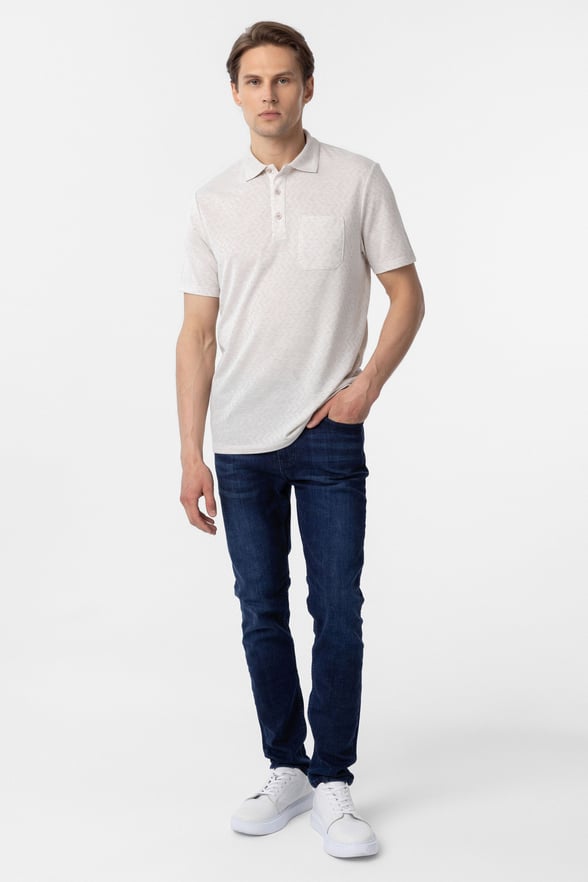 Ekru Regular Armürlü Polo Yaka Tişört