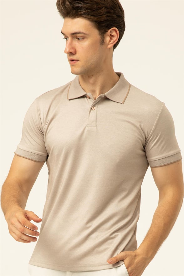 Ekru Regular Baskılı Polo Yaka  Tişört