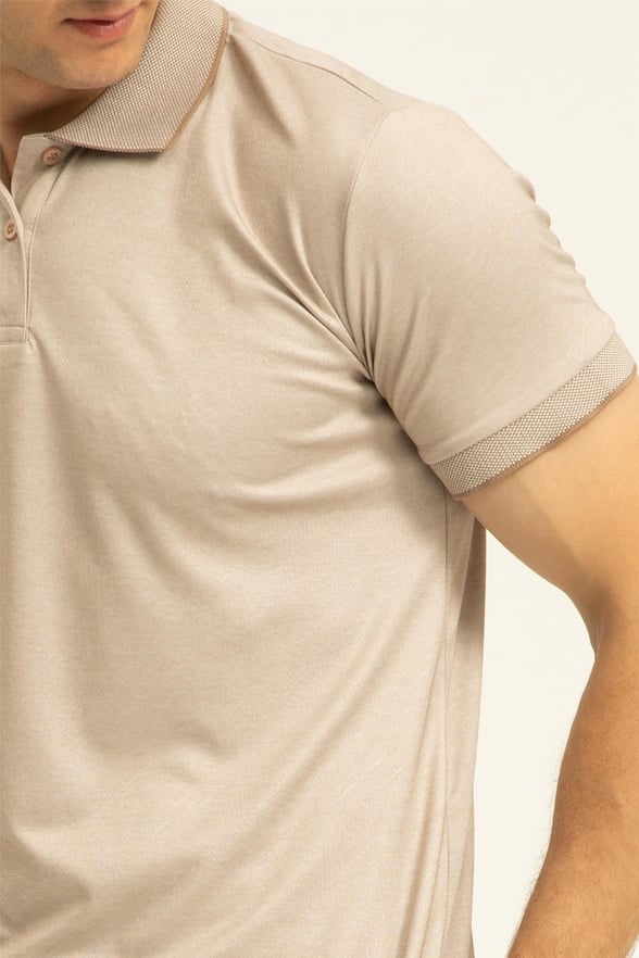 Ekru Regular Baskılı Polo Yaka  Tişört