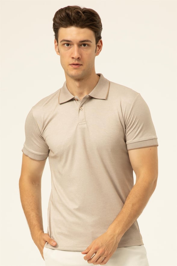 Ekru Regular Baskılı Polo Yaka  Tişört