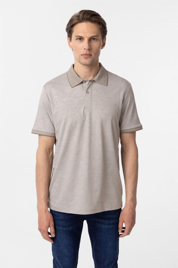 Ekru Regular Baskılı Polo Yaka Tişört