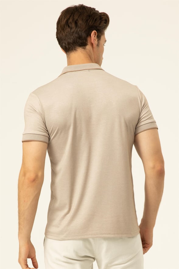 Ekru Regular Baskılı Polo Yaka  Tişört
