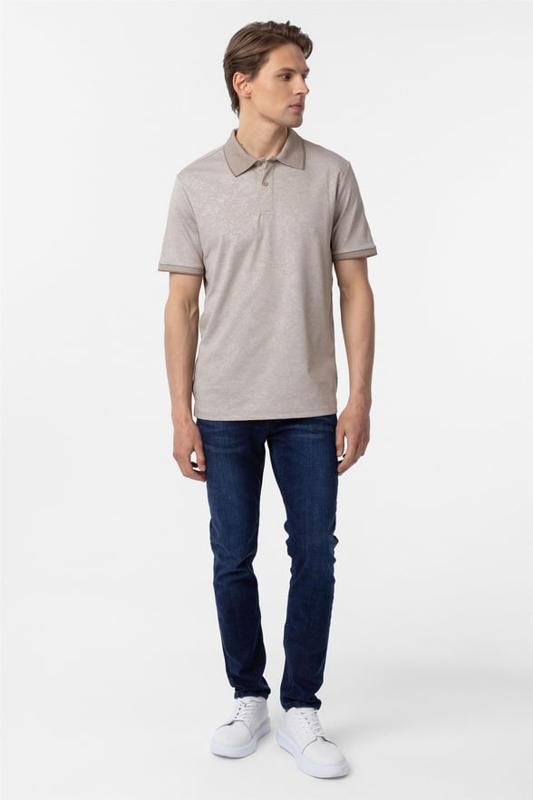 Ekru Regular Baskılı Polo Yaka Tişört