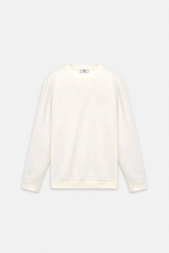 Ekru Regular Düz Baskılı İnterlok Bisiklet Yaka Cepsiz Düz Sweatshirt