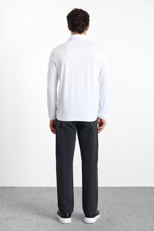 Ekru Regular Düz Baskısız Süprem Düğmeli Polo Yaka Cepsiz Sweatshirt