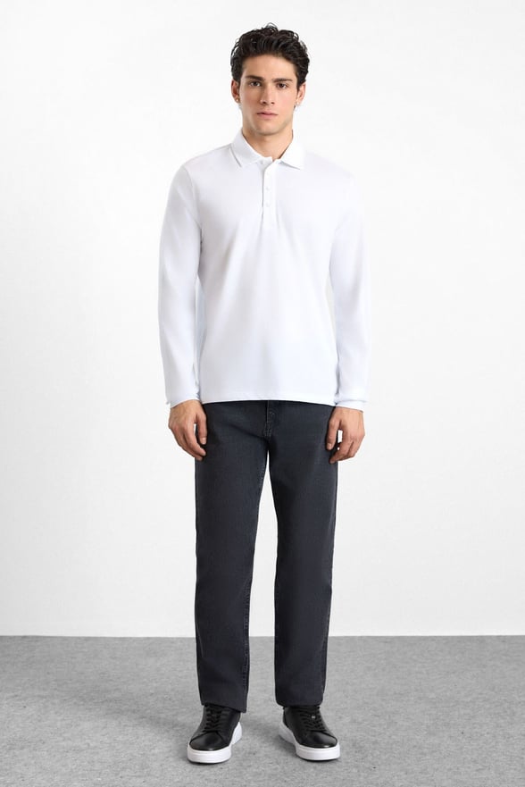 Ekru Regular Düz Baskısız Süprem Düğmeli Polo Yaka Cepsiz Sweatshirt