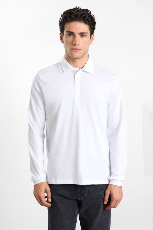 Ekru Regular Düz Baskısız Süprem Düğmeli Polo Yaka Cepsiz Sweatshirt