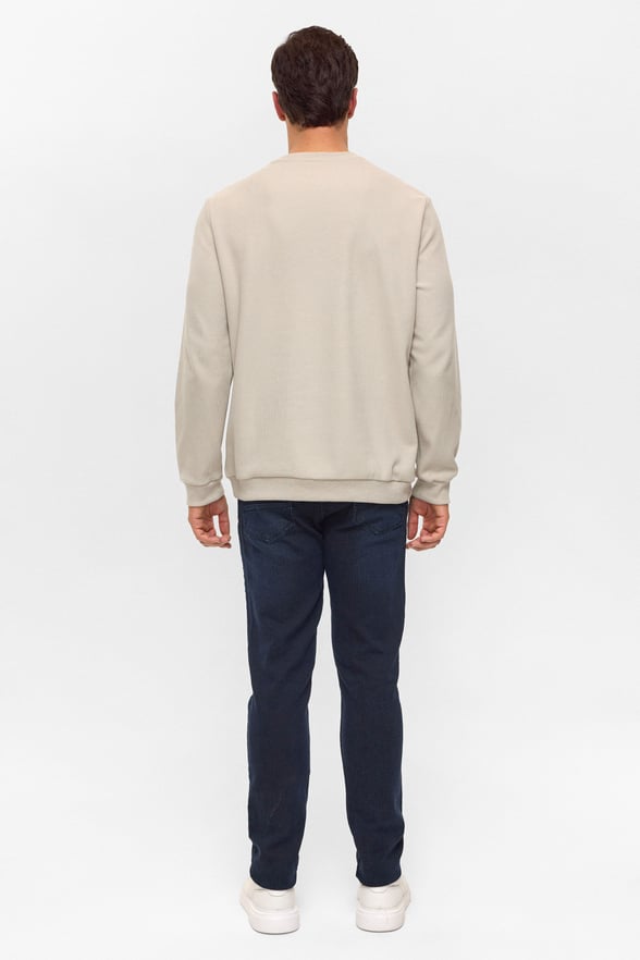 Ekru Regular Düz Bisiklet Yaka Sweatshirt