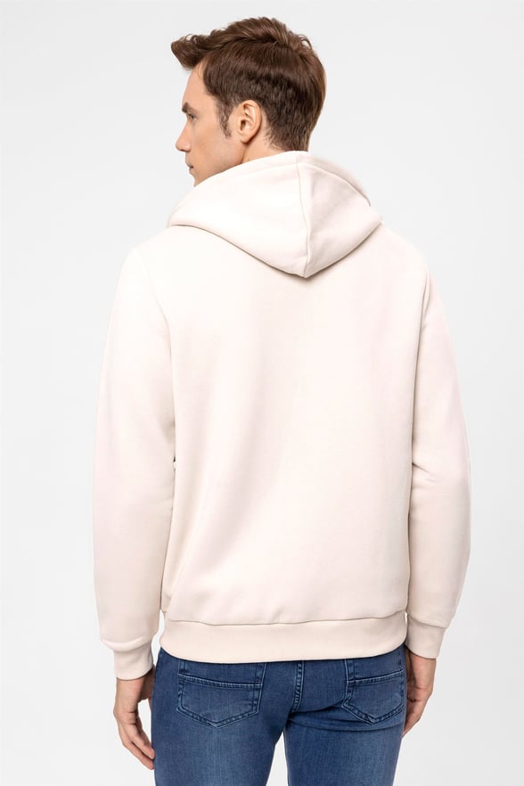 Ekru Regular Düz Kapişonlu Yaka  Sweatshirt