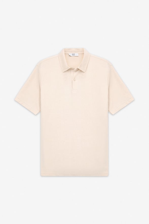 Ekru Regular Düz Polo Yaka Tişört