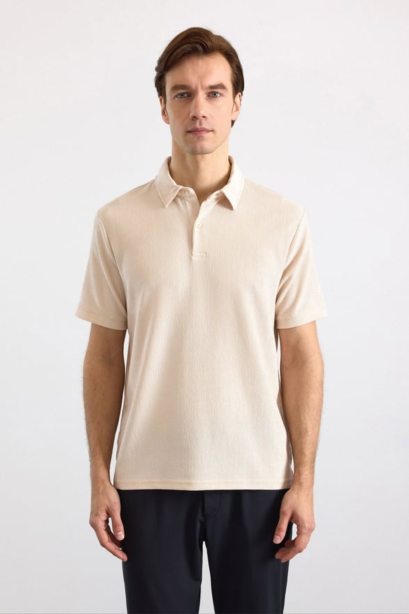 Ekru Regular Düz Polo Yaka Tişört