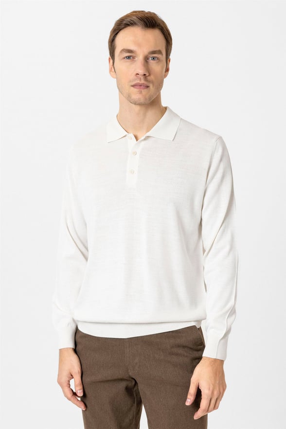 Ekru Regular Düz Polo Yaka Triko