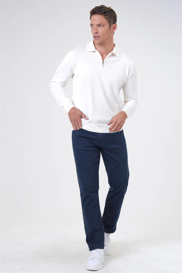 Ekru Regular Düz Polo Yaka Triko