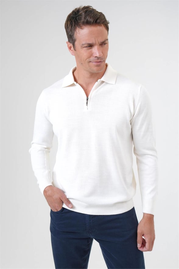 Ekru Regular Düz Polo Yaka Triko