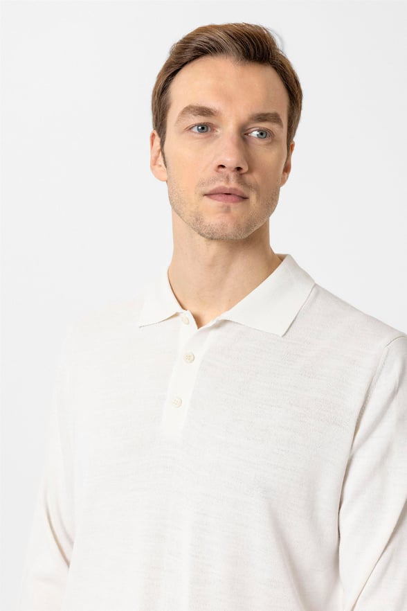 Ekru Regular Düz Polo Yaka Triko