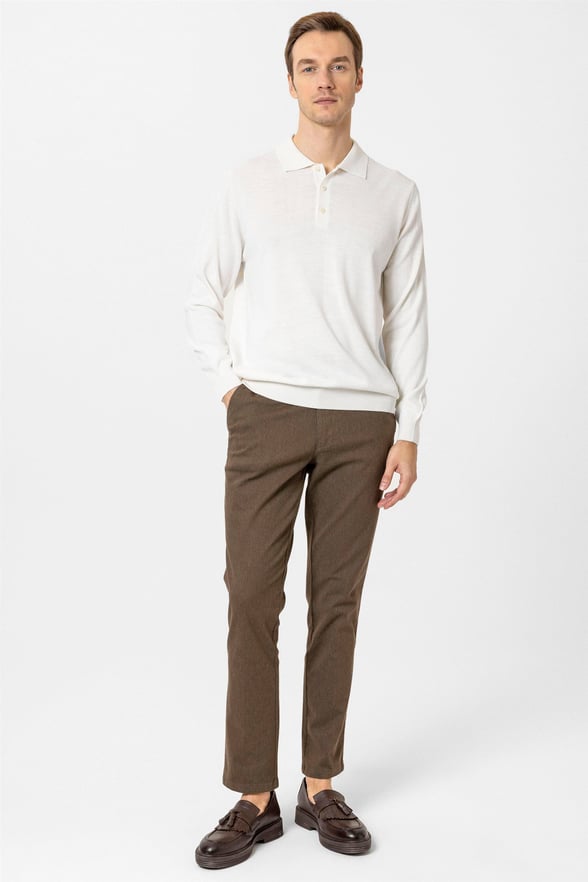 Ekru Regular Düz Polo Yaka Triko