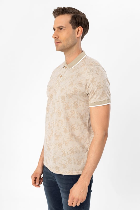 Ekru Slim Armürlü Polo Yaka Tişört