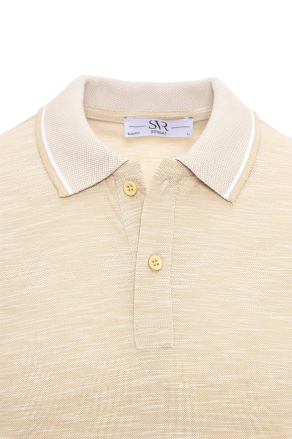 Ekru Slim Armürlü Polo Yaka  Tişört