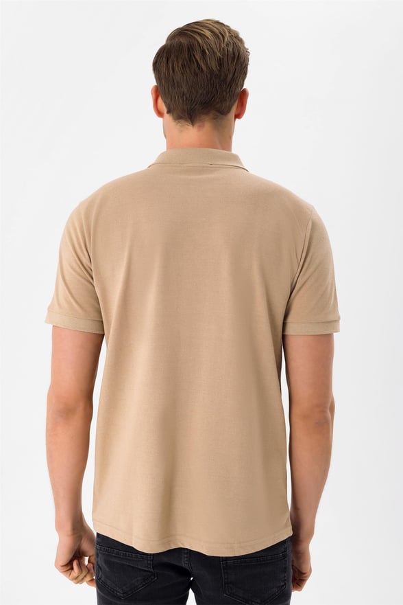 Ekru Slim Armürlü Polo Yaka  Tişört