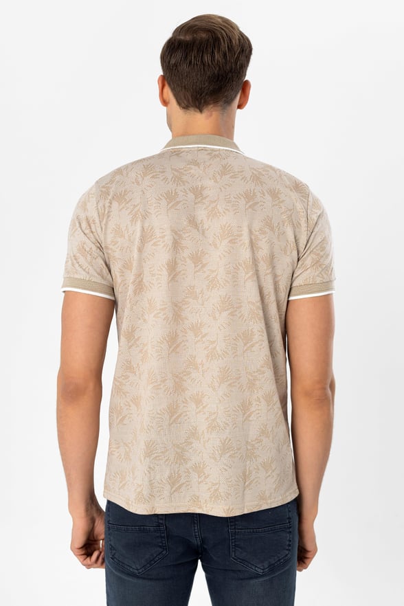 Ekru Slim Armürlü Polo Yaka Tişört