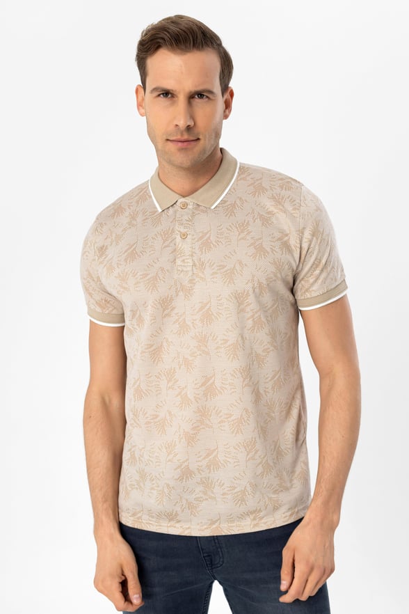 Ekru Slim Armürlü Polo Yaka Tişört